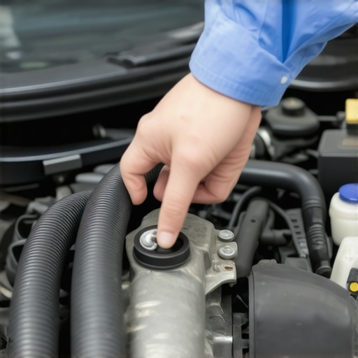 A mechanic checking for vacuum leaks in a vehicle engine to solve idle bogging issues.