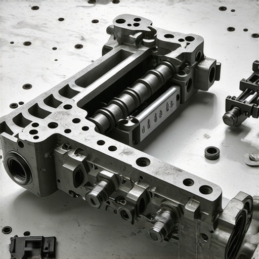 Internal Hydraulic Channels of a Transmission Valve Body Detailed view of an automatic transmission valve body showing hydraulic pathways and solenoids.