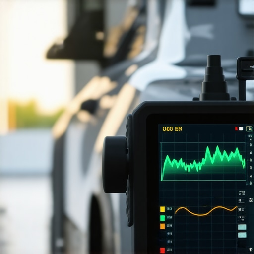 A professional mechanic using a digital diagnostic tool to monitor vehicle AC pressures.
