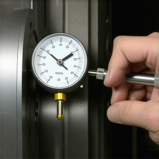 A technician using a dial indicator to check the alignment and runout of a manual transmission input shaft.