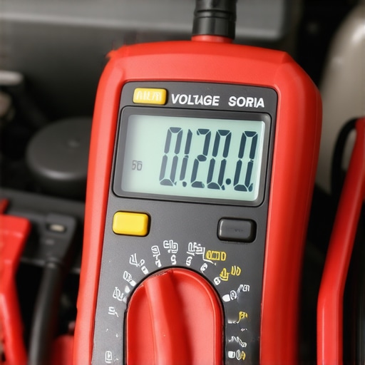 Measuring Voltage Drop for Electrical Diagnostics Digital multimeter testing car battery terminal voltage for troubleshooting flickering lights.