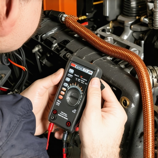 Measuring Voltage Drop on Engine Grounds Automotive technician testing engine ground wire with a multimeter.