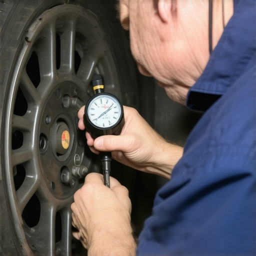 Measuring Wheel Hub Axial Play with a Dial Indicator A technician uses a dial indicator to check the precise tolerance of a wheel bearing during a vehicle diagnostic.