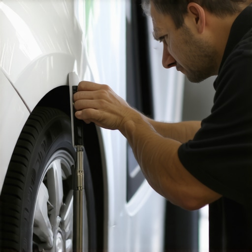 Measuring Wheel Hub Runout with a Dial Indicator Close-up of a dial indicator measuring the precision and movement of a vehicle wheel hub during a diagnostic check.