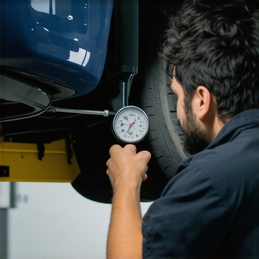 Measuring Wheel Runout for Precision Balance Technician using a dial indicator to check for bent rims and wheel runout in a professional garage.