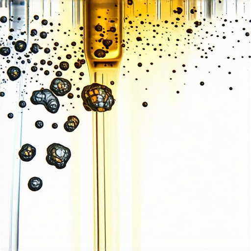 Microscopic view of automotive grease contamination Close-up of degraded bearing lubricant with metallic particles and chemical separation