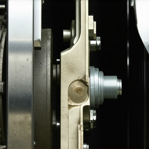 Close-up of an electronic parking brake motor on a car caliper showing wear and tear