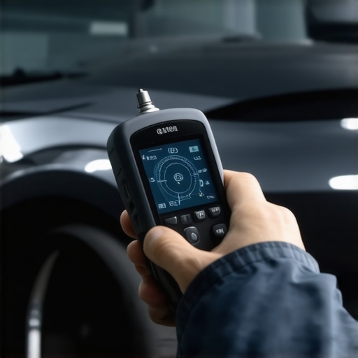Technician calibrating a car's steering angle sensor with a digital scan tool