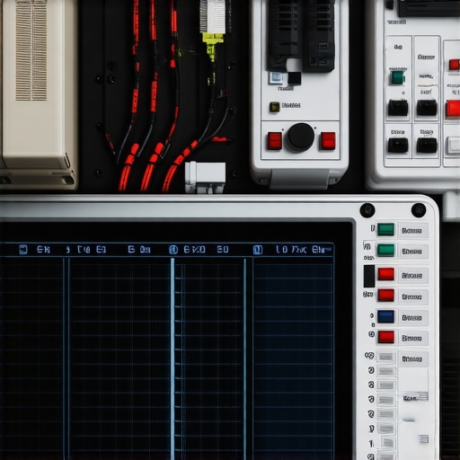 Close-up of an oscilloscope screen showing electronic interference in a car's wiring.