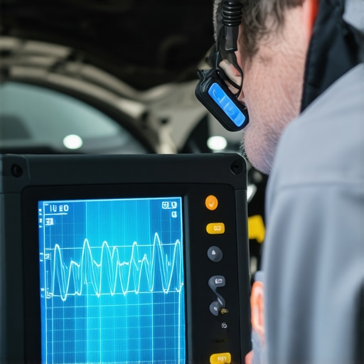 Oscilloscope Diagnosis of PWM Heater Valve Technician checking pulse width modulation signal on a car heater control valve using an oscilloscope.