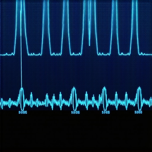 Oscilloscope Waveform Analysis for Vehicle Emissions Digital oscilloscope displaying O2 sensor voltage waveforms for catalytic converter diagnosis.