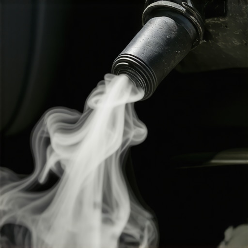 Smoke emerging from a cracked intake boot during a vacuum leak test