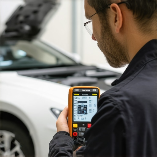 Mechanic testing engine sensors and alternator for fuel efficiency