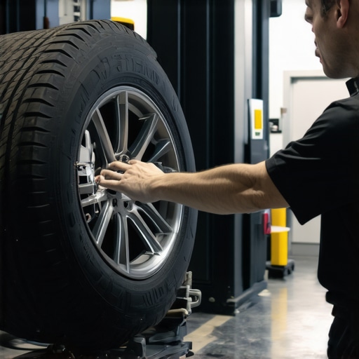Precision Road Force Balancing Diagnostics A technician using a road force balancer to diagnose tire-induced steering pull in a car service center.