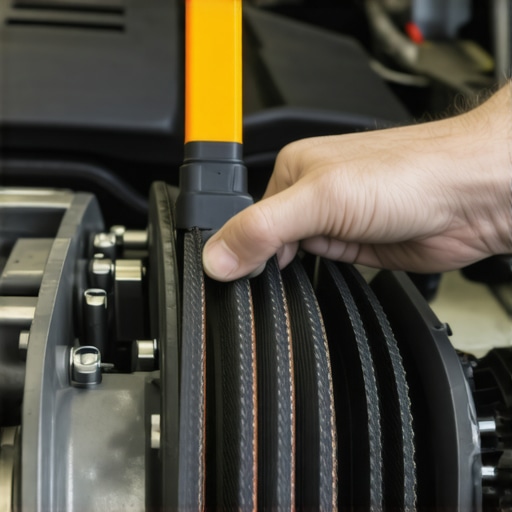 Precision diagnosis of EPDM belt wear using a rib gauge Mechanic measuring serpentine belt wear with a rib gauge tool