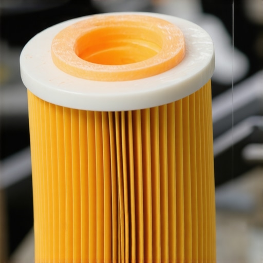 A new car oil filter showing a clean surface and fresh oil drops on the gasket.