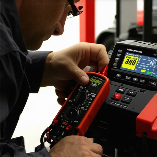 Professional AGM Battery Voltage Diagnostic Test Close-up of technician testing a car battery with a multimeter for professional diagnostics.