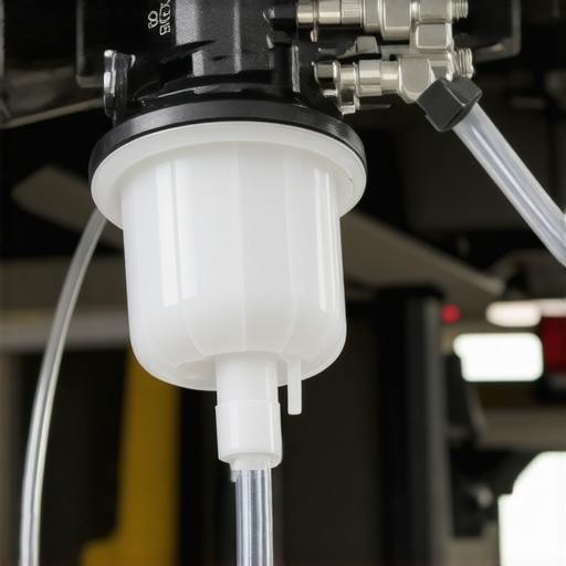 Mechanics using a pressure bleeder to remove air from car brake lines.