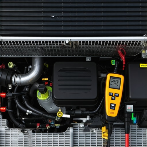 Professional Cooling System Thermal Diagnosis Mechanic using an infrared thermometer to check for radiator clogs and airflow restrictions at idle.