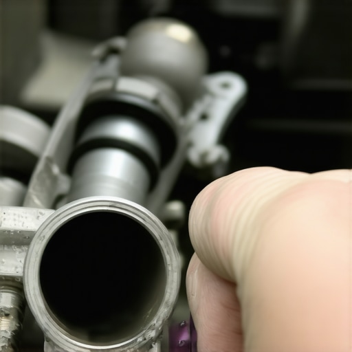 A technician using an endoscope camera to see inside an engine cylinder for diagnostic purposes.