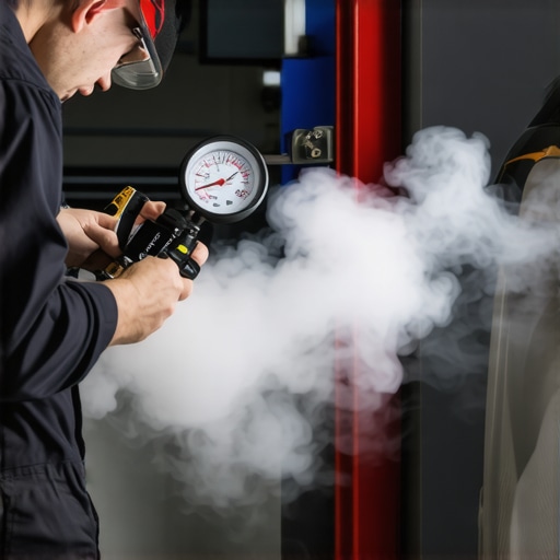 Professional Engine Vacuum Leak Diagnostic Process Mechanic diagnosing a car engine for air leaks using professional tools.