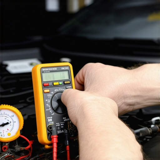 Professional Fuel System Diagnostic Testing A mechanic performing electrical and pressure tests on a vehicle's fuel system using advanced tools.