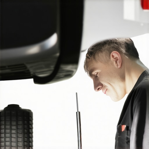 Mechanic performing an acoustic test on a fuel injector using a screwdriver.