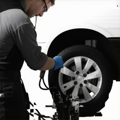 Professional Road Force Tire Balancing Equipment Technician using a road force balancer to diagnose steering wheel vibration issues.