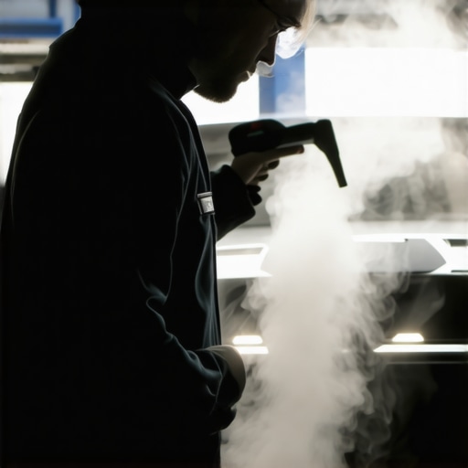 Professional Smoke Leak Detection for Automotive Sunroofs Automotive technician performing a pressurized smoke test on a car sunroof to identify hidden leaks.