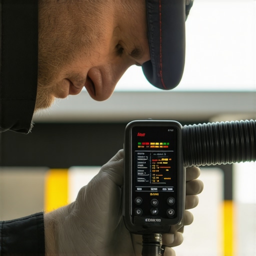 Technician using an ultrasonic flow meter to diagnose internal radiator restrictions and coolant velocity.