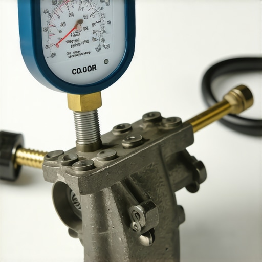 Technician performing a vacuum test on a transmission valve body to check for internal hydraulic leaks.