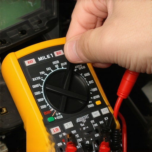 Professional Voltage Drop Testing for Parasitic Drain Technician using a multimeter to measure voltage drop across a car fuse to diagnose an electrical drain.