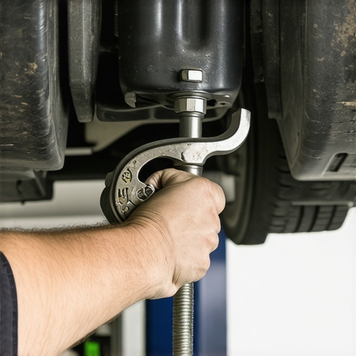 Professional technician tightening subframe hardware Mechanic performing subframe bolt torque inspection to diagnose chassis clunking