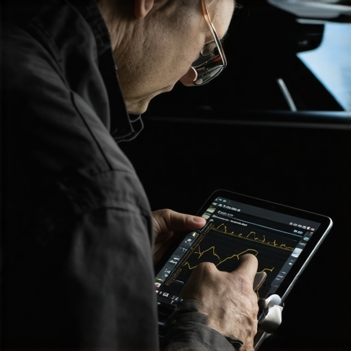 Real-time engine diagnostic monitoring Technician using a scan tool to view engine sensor graphs and live data