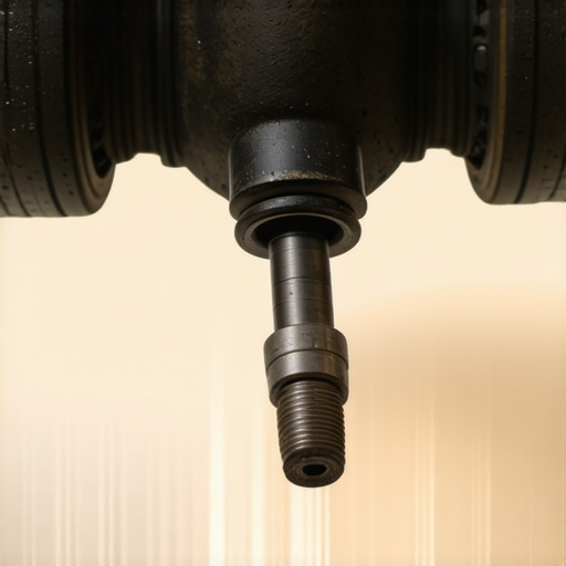 Technically Detailed View of Failed CV Axle Boot A torn CV axle boot leaking grease onto a car's lower control arm and suspension.
