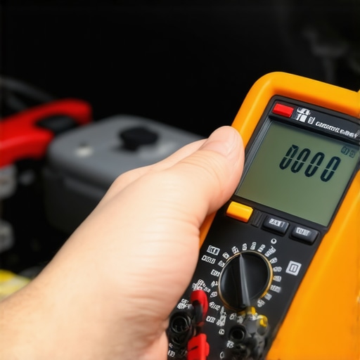 Testing Alternator Voltage to Diagnose Idle Vibration Mechanic testing car alternator with a multimeter to identify electrical load issues causing rough idle