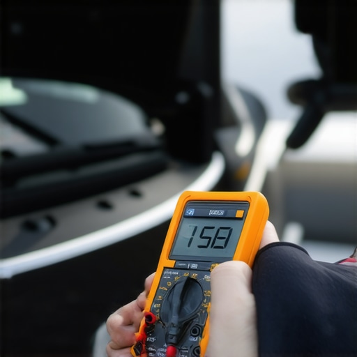 Testing Automotive Ground Circuit Voltage Drop Mechanic performing a voltage drop test on a vehicle ground circuit to identify high resistance.