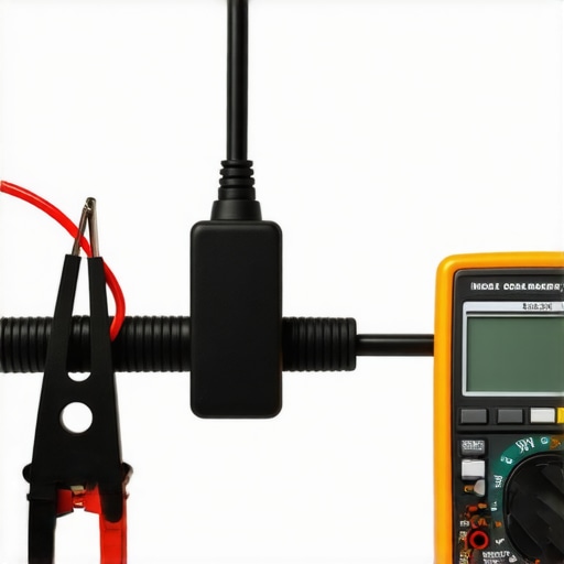 Testing Automotive Voltage Drop Under Load A technician using a digital multimeter to test voltage drop on an engine grounding circuit.
