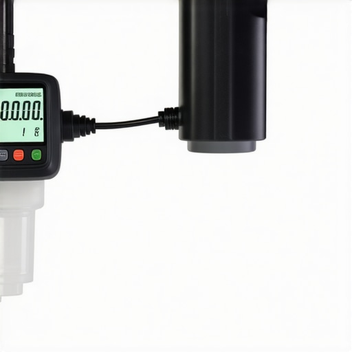A technician using a digital tester to check the moisture content and boiling point of brake fluid after a dragging brake incident.