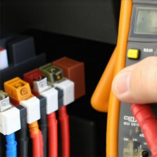 Testing car fuses with a multimeter Mechanic using a digital multimeter to perform a voltage drop test on a vehicle fuse box.