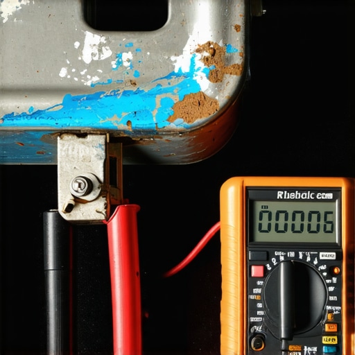 Testing for Electrical Resistance on Battery Terminals A digital multimeter probes a corroded battery terminal to detect a bad ground wire.