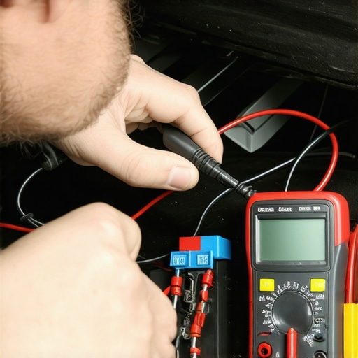 Technician measuring millivolts on a car fuse to identify electrical drain