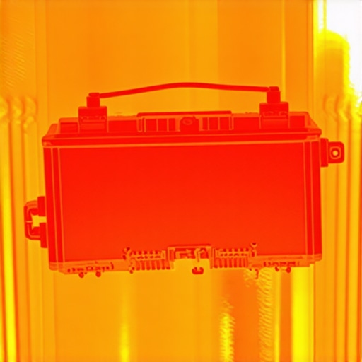 Thermal Analysis of AGM Battery Under Load Thermal scan of an automotive battery showing heat distribution in the engine bay