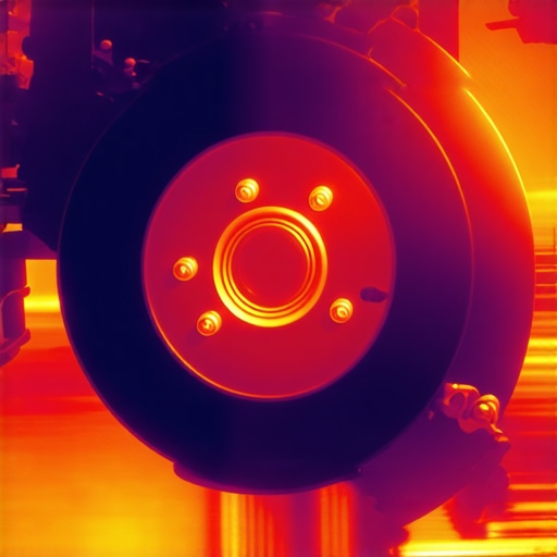 Thermal camera view showing heat distribution on a rear brake rotor during active stability control intervention.