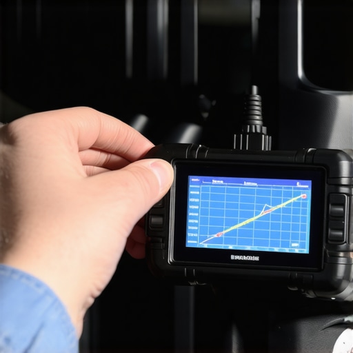 Mechanic using a diagnostic scan tool to check for transmission codes.