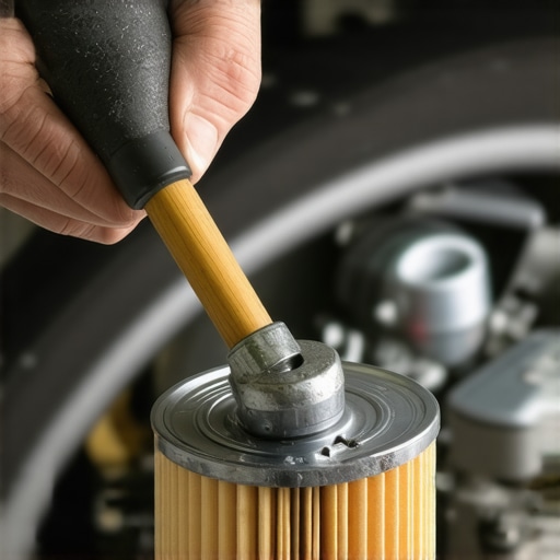 Using Kinetic Impact to Loosen Seized Oil Filter Mechanic tapping an oil filter with a mallet to break vacuum seal