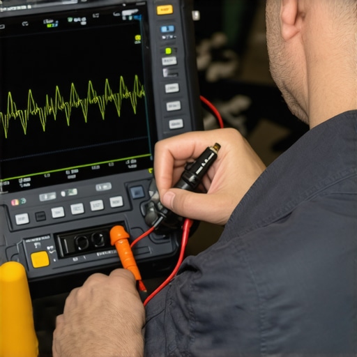 Close up of a digital oscilloscope displaying AC ripple voltage during an alternator diagnostic test.