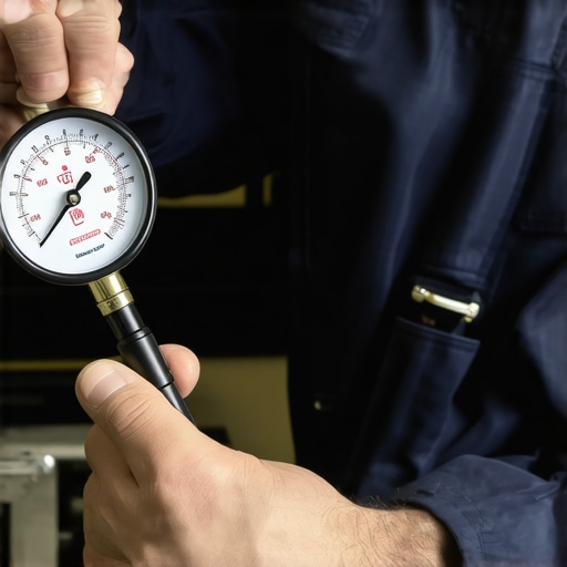 Vacuum Leak Diagnostic Testing Technician using a vacuum gauge to diagnose engine performance issues.