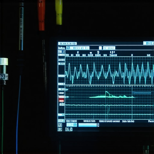 Visualizing Electrical Noise in Automotive Logic Systems An oscilloscope screen showing signal jitter and noise on a vehicle data bus circuit.