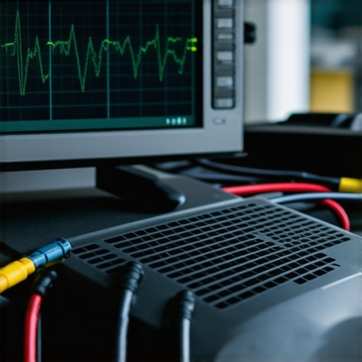 An oscilloscope screen showing real-time digital waveforms for advanced vehicle diagnostics.